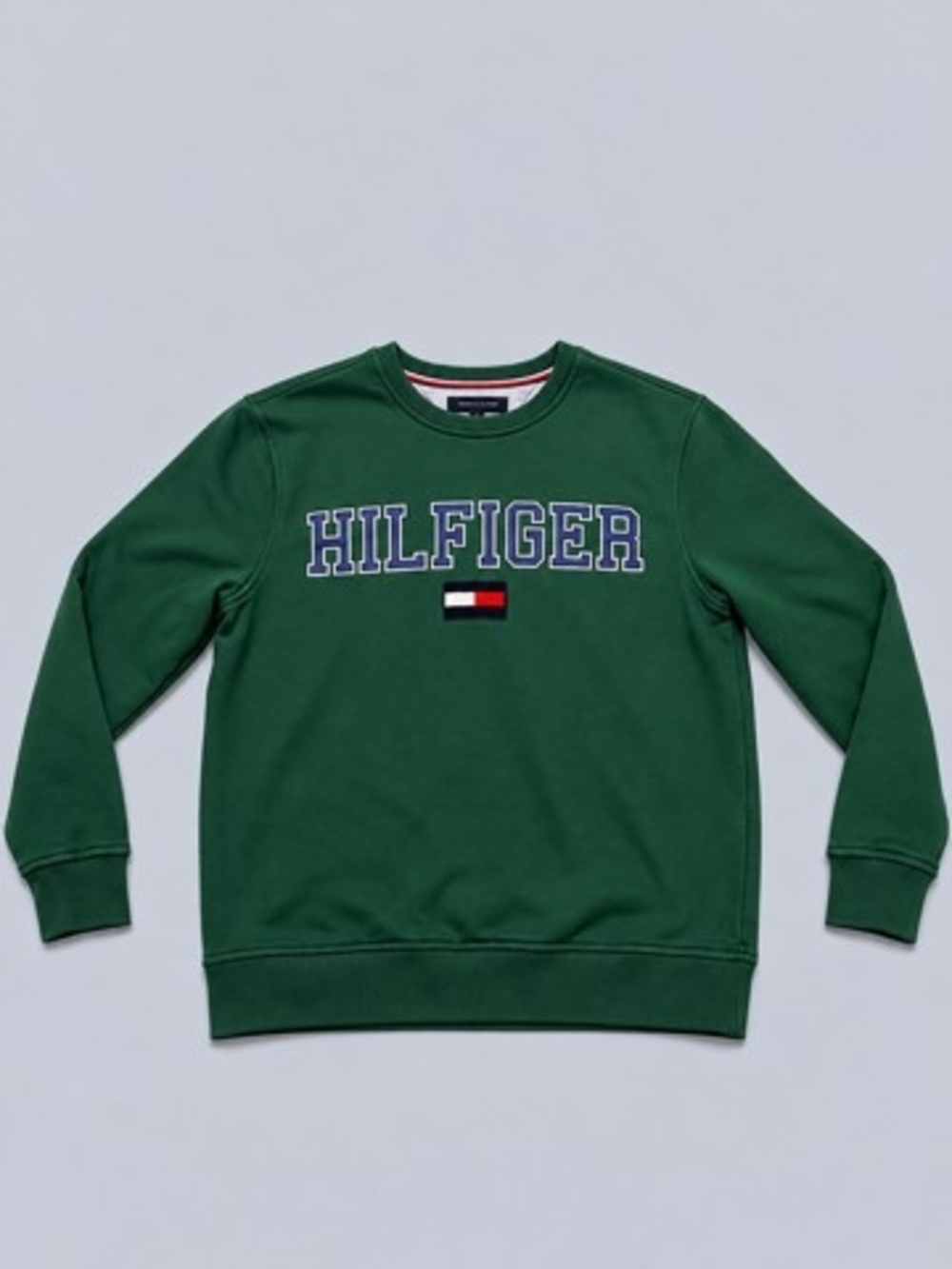Tommy Hilfiger Womens Green Logo Crewneck Sweatshirt with Navy Lettering